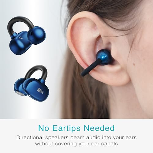 MEE audio Pebbles Air Open Ear True Wireless Earbuds - Bluetooth 5.3 Lightweight Earclip Headphones with Headset Microphone & Call Noise Reduction for Gym/Workouts/Sports and Gaming (Sapphire/Blue) | Bluetooth 5.3, Lightweight Earclip Headphones, Headset
