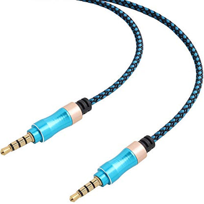 3.5mm Male to Male Audio Cable Nylon Braided AUX Audio Extension Cable Cord for Headphone, Car Stereo (5 Feet, Blue)