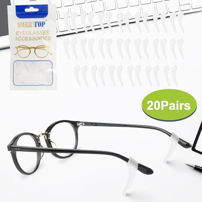 20 Pairs Anti-Slip Eyeglass Ear Grips Hook, Comfortable Silicone Elastic Eyeglasses Temple Tips Sleeve Retainer, Prevent Eyewear Sunglasses Spectacles Glasses Slipping (Clear) - color: Clear