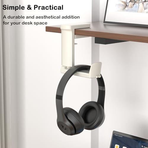 Headphone Holder Adjustable Clamp-on Headphone Hook | Under Desk Gaming Headset Holder Mount Hook with Rotating Clamp (White) - color: White