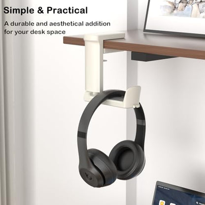 Headphone Holder Adjustable Clamp-on Headphone Hook | Under Desk Gaming Headset Holder Mount Hook with Rotating Clamp (White) - color: White