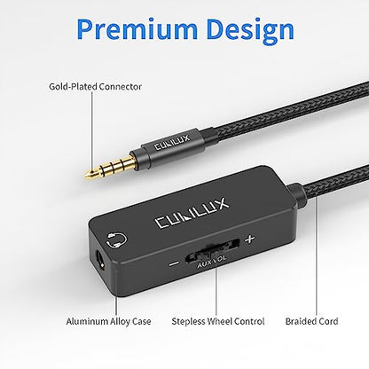 3.5mm TRRS Volume Attenuator Cable, 1/8-inch Headphone Extension Cord with Audio Volume Control, in-Line Volume Controller for Earphones, Speaker, 4 Feet
