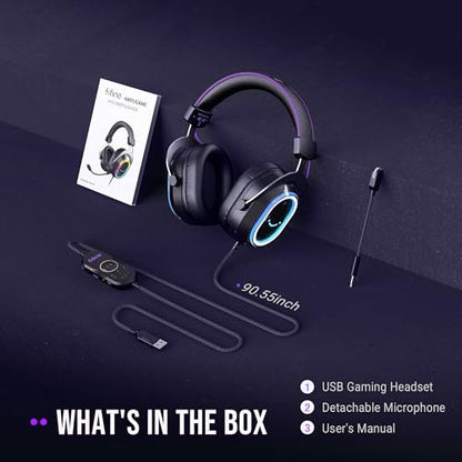 FIFINE Wired Gaming Headsets: 7.1 Surround Sound - Vibrant Customizable RGB - Game/Chat Balance, USB Gamer Headphones with Noise Canceling Microphone for PC, PS5/PS4, Laptop, Mac - AmpliGame H13BP | Large 50mm drivers, Crisp 7.1 Surround, Ergonomic Earpad