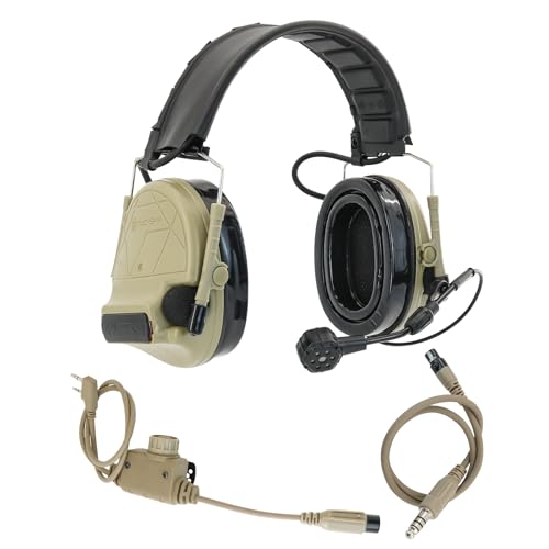 Tactical Headset Hearing Protection Sound Pickup Earmuff +U94 PTT+Detachable 7.0mm Cable for Airsoft Sports-HC5PRO(Tan) - color: Tan