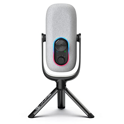 JLab Epic Talk USB-C Microphone with Cardioid, Omni, Stereo, bi-Directional Modes, gain and Mute Controls, 3.5mm aux, White - color: White