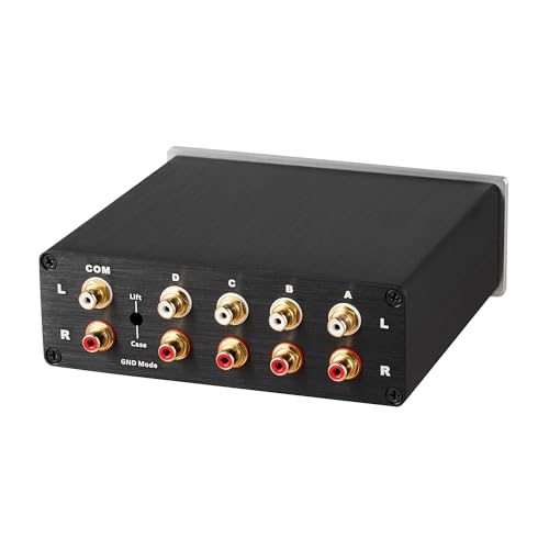 4 to 1 (1 to 4) RCA Audio Signal Switcher, L/R channel Power Amplifier Selector, 1 In and 4 Out Audio Switch, Suitable for CD Players, Radios, Decoders, Power Amplifiers and Active Speakers (RCA 0401)