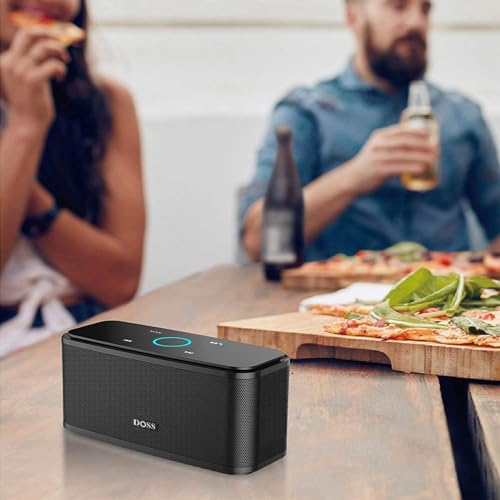 DOSS SoundBox Touch Wireless Bluetooth Speaker-12W HD Sound with Rich Bass | Portable & Small Design, IPX5 Waterproof, 20H Playtime, Handsfree, House, Office Desktop, Bedroom, Indoor Use, Black - color: Black
