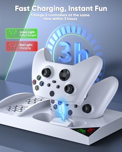 MENEEA Charger Stand Cooling Fan for Xbox Series S Console&Controller,White - color: White