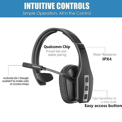 Conambo Trucker Bluetooth Headset with CVC8.0 Three Microphone Noise Cancelling 35Hrs HD Talktime Wireless Handsfree Headset with Mute Button for Driver Office
