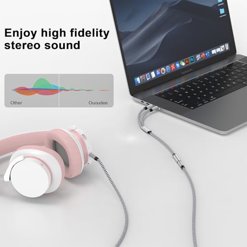 Headphone Splitter Cable for Computer,Braided 3.5mm Mic Cable Female to 2 Dual Male Headset Microphone Y Splitter Cable Mic Audio Stereo Jack Adapter to PC Laptop/Gaming Speaker - color: White