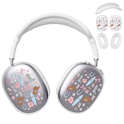for AirPods Max Headphones Western Ear Covers for AirPods Max 2 | Cute Cowboy Clear Ear Cups Cover | White Silicone Ear Pad Case Headband Cover for Apple AirPods Max 2/1 (2026/2024/2020) - color: Cowboy E/White
