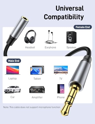 Headphone Extension Cable, 15FT 3.5mm Auxiliary Audio Extension Cable, Copper Shell Heavy Duty 3.5mm TRS Male to Female Stereo Audio Cable for Smartphones, Tablets, Media Player. - size: 16.5FT