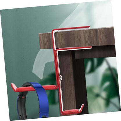 Adjustable Headphone Rack for Desk – Metal Clamp Hook Punch-Free Design Suitable for Home Office Use Compatible Headsets and Controllers - color: Red