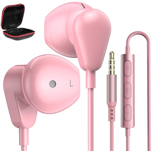 Jelanry 3.5mm Earbuds with Microphone Wired Headphones for Laptop PC, Pink | Sport Headset for iPhone 6 6s Samsung A25 A15 S10 Laptop PC Chromebook Switch Airplanes Kindle Fire Kids School Students Gift - color: Pink