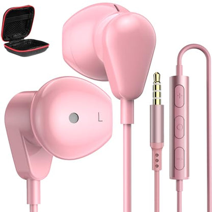 Jelanry 3.5mm Earbuds with Microphone Wired Headphones for Laptop PC, Pink | Sport Headset for iPhone 6 6s Samsung A25 A15 S10 Laptop PC Chromebook Switch Airplanes Kindle Fire Kids School Students Gift - color: Pink