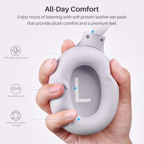 TOZO HT3 Hybrid Noise Cancelling Wireless Headphones, 90H Over Ear Headset | Hi Res Audio, AI Voice Assistant, Dual Device Connection, 32 Custom EQs, Built In 5 Mics, ANC, Foldable, Bluetooth 6.0 - color: Light Purple