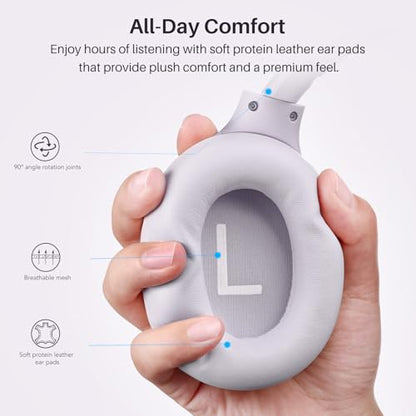 TOZO HT3 Hybrid Noise Cancelling Wireless Headphones, 90H Over Ear Headset | Hi Res Audio, AI Voice Assistant, Dual Device Connection, 32 Custom EQs, Built In 5 Mics, ANC, Foldable, Bluetooth 6.0 - color: Light Purple