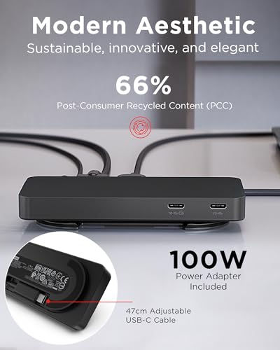 Lenovo USB-C Dual Display Travel Dock w/ 100W Power Adapter - 7 Ports, Integrated USB-C Cable, Universal Compatibility, Dual Displays at 4K - Black - style: USB 도크 + 어댑터