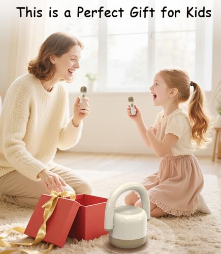 EWA Portable Mini Metal Karaoke Machine, Bluetooth Karaoke Speaker with 2 Wireless Microphones, Ideal Gifts for Girls Boys Family Home Party Birthday Christmas Toys Gifts-(Beige) - color: Beige