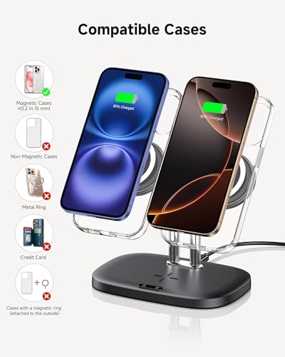 Dual Wireless Charger for iPhone 17, SwanScout 706M, Black | Dual Magnetic Charger for iPhone Air/16/15/14/13/12 Series, Charging Station for AirPods Pro 3/2, AirPods 4/3 - color: Black