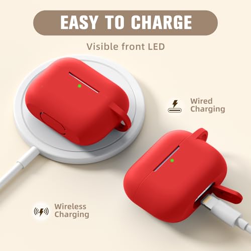 Hamile Compatible with AirPods Pro Case Protective Silicone Airpod Case Shockproof Cover Skin for Apple Airpod Pro 2019 Charging Case, with Keychain, Red - color: 5-Red