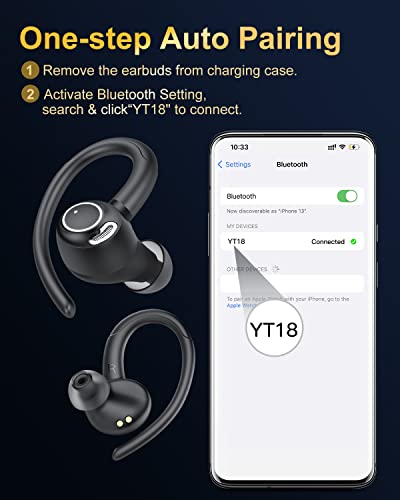 Wireless Earbuds, Bluetooth 5.4 Headphones Sport Over Ear Buds With ENC Mic | Noise Cancelling, 48H, Wireless Earphone With Earhooks, Stereo Deep Bass, IP7 Waterproof ear bud for Workout Running, Black - color: Black