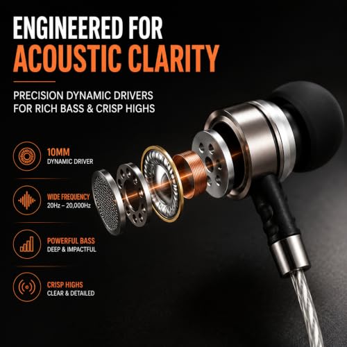 Sephia SP3060 Earbuds Wired in-Ear Headphones | HD Bass Driven Audio, Lightweight Aluminum, S/M/L Ear Bud Tips, Earphone Case, 3.5mm, Tangle-Free Cord, No Mic