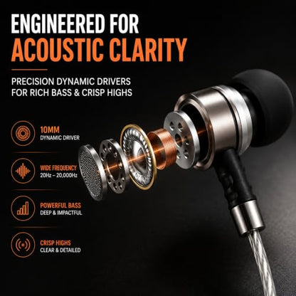 Sephia SP3060 Earbuds Wired in-Ear Headphones | HD Bass Driven Audio, Lightweight Aluminum, S/M/L Ear Bud Tips, Earphone Case, 3.5mm, Tangle-Free Cord, No Mic