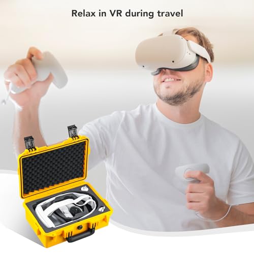 Lykus Titan OQ200 Waterproof Hard Case for Quest 3S/3 and Elite Head Strap | CASE ONLY,Fits Stock and Official Elite Head Strap,IP67 Waterproof,Shockproof,CNC Cut Premium Foam - color: Yellow
