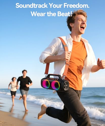 BassBloom Roar 1 Portable Bluetooth Speaker, 60W Powerful Sound JIKE Bass | IPX6 Waterproof, 24H Playtime, Bluetooth 5.4, TWS Pairing, RGB Party Lights, for Travel Outdoor Camping and Beach