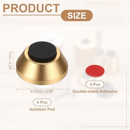 MECCANIXITY 4Pcs Speaker Isolation Pad Feet, 15x7mm Shockproof Aluminum Alloy Vibration Isolation Speaker Shock Base Pad Cone Base with Double-Sided Adhesive for Audio Equipment, Gold - color: Gold, size: 15x7mm