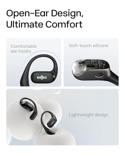 SHOKZ OpenFit Open-Ear Earbuds, Black, Mic, 28H Playtime, Sweat Resistant | Fast Charging; Bluetooth 5.2; True Wireless - color: Black
