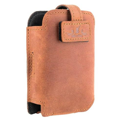 Euphonium Wireless Microphone Clip-On Pouch. Genuine Leather Bodypack Holder w. Secure hook & loop Straps - color: Cognac, size: Euphonium