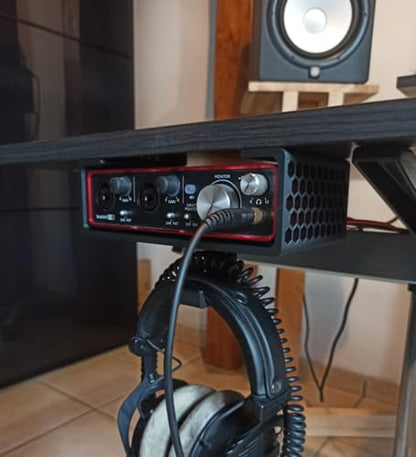 Under Desk Mount Stand for Focusrite Scarlett 2i2 Audio Interface with Headphone Hook, Desk Organization Accessory