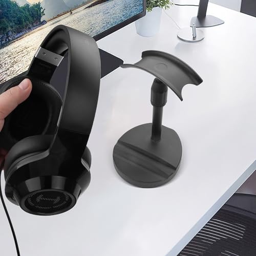 Desktop Headphone Stand, Universal Headphone Holder with Phone Holder,Anti-Slip Base, for Desk, Office, Home Headphones Support Accessory (Black) - color: Black