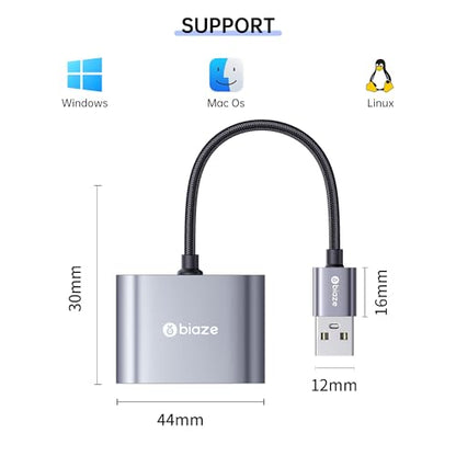 USB to 3.5mm Jack Audio Adapter External Sound Card with Dual 3.5mm Headphone and Microphone TRS Jack to USB Compatible with Windows, Laptops, Desktops Windows, MAC, Linux, PC, PS5, PS4 - color: Grey