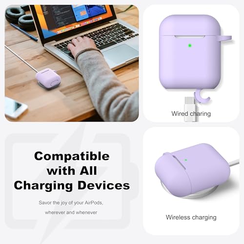 for AirPods 2nd/1st Case Silicone Cover, Banana Violet | Compatible with Apple AirPods 2nd/1st (2019/2016) Generation with Keychain & Cleaner Kit, Wireless Charging Compatible - color: Banana Violet