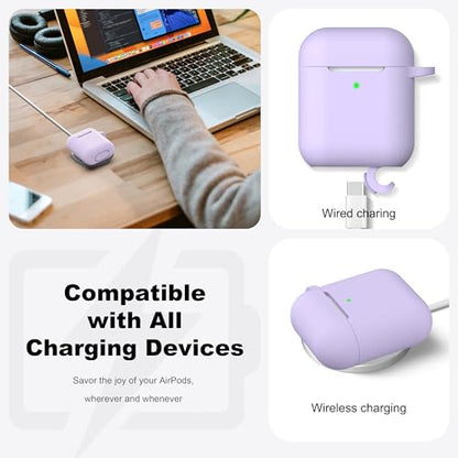 for AirPods 2nd/1st Case Silicone Cover, Banana Violet | Compatible with Apple AirPods 2nd/1st (2019/2016) Generation with Keychain & Cleaner Kit, Wireless Charging Compatible - color: Banana Violet