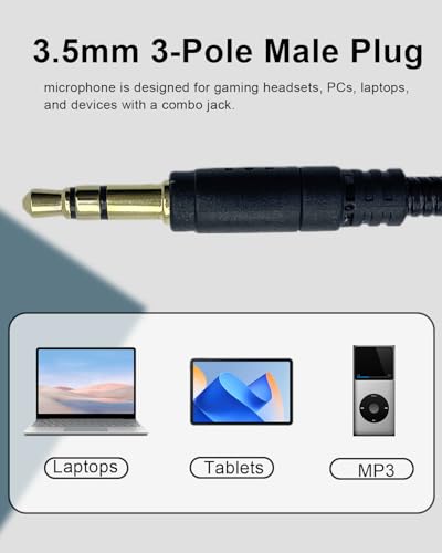 3.5mm Microphone Replacement for Gaming Headsets Universal Detachable Game Boom Gooseneck Noise Cancelling Mic for Mobile Phone PC Laptop PS4, 3-Pole Plug