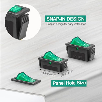 5 Pack KCD3 DC 12V-24V 30A Green LED Boat Rocker Toggle Switch - color: Green, size: DC 12V-24V 30A - Not Pre-Wired