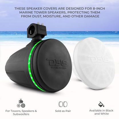 DS18 Hydro CS-8/WH 8" Silicone Marine Speaker Cover - Water, Dust and UV Rays Protection - Compatible with Tower Speakers - Great durability - Special Edition (Pair)