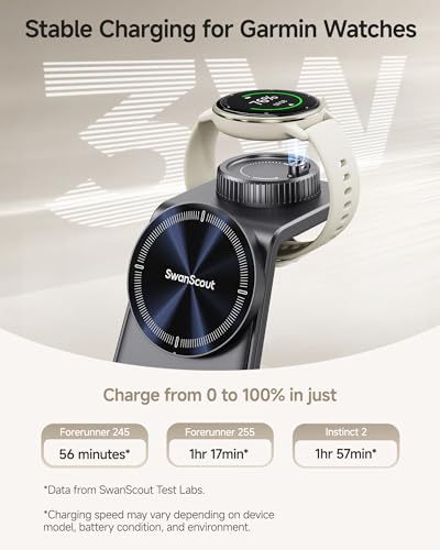 Charger for Garmin Watch, 3 in 1 Magnetic Charging Station for iPhone | For fenix, Venu, Forerunner, vivoactive, Instinct, Wireless Charger for iPhone 17 16 15 14, for AirPods Pro 3/4, No Adapter