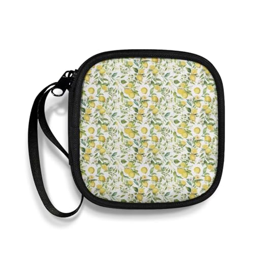 Portable Wireless Headphone Case, Lemon Print Earphone Storage Bag Carrying Case, Earbud Holder with Handle Headphone Bag Travel - color: Lemon Print