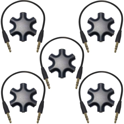 5-Jack Audio Headphone Jack Splitter 5 Way for 3.5mm Devices Multi Earphone Aux Splitter Adaptor 5 Ports Female Connector Adapter (5 Packs) - size: 5 packs