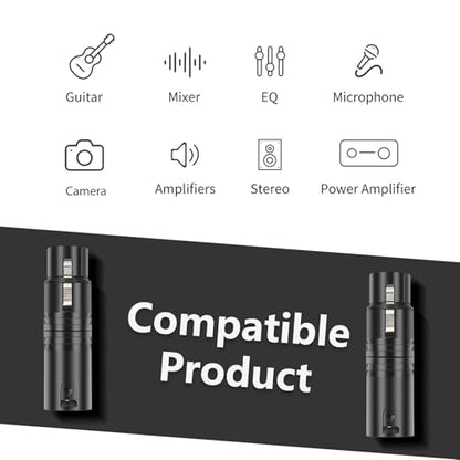 3Pin XLR Male to Female Adapter, Black Painted zinc Alloy Shell,for Mic,Amplifier, Mixer XLR 3-Pin Audio Connectors DMX 512 Adapter-2Pack - color: XLR Male to Female