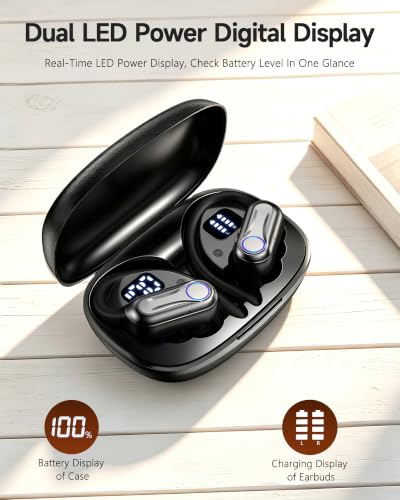 Wireless Earbuds, Bluetooth Headphones 6.1, 90H Playtime Ear Buds with Hooks for Sports, Dual LED Display Earphones IPX7 Waterproof for Gym/Runing/Workout