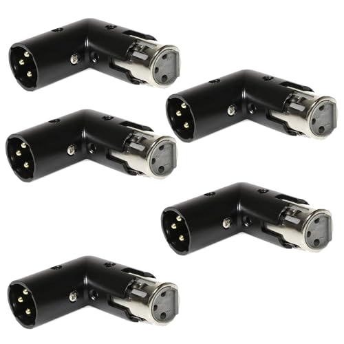 5-Pcs 3-PIN XLR Angle Adapter Adjustable Male to Female, XLR 90 Degree, 4 Adjustable Angle Positions - size: 5-Pcs