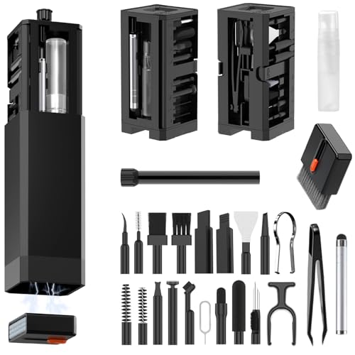 DAPOWER 32-in-1 Keyboard Cleaning Kit for MacBook Laptop Computer, Earbud Cleaner Kit for Airpod Earphones, Multi-Function PC Electronic Cleaner Kit for iPhone Cell Phone Camera (Black) - color: Black