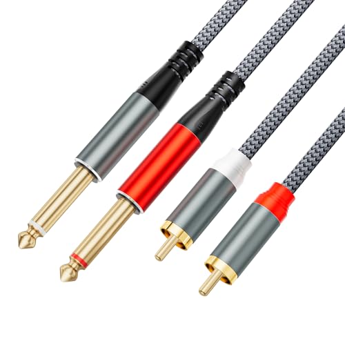 RCA to 1/4 Cable 6.6ft, Gold-Plated Dual RCA Male to Dual 1/4 inch (6.35 mm) TS Male Stereo Audio Interconnect Cable Patch Cord for AV Receivers, Amplifiers, Speaker - size: 2m/6.6ft