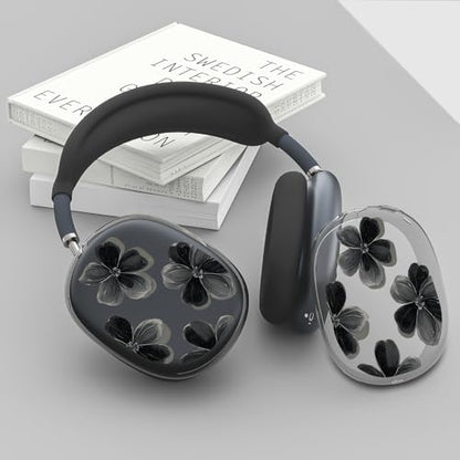 Joyland 3 in 1 Case for AirPods Max Headphones,Anti-Scratch Ear Pad Covers/Ear Cups,Black Flowers Soft TPU Ear Cups Cover for AirPods Max (2020 Lightning/2024 USB-C)-Clear Black - color: B-Black Flowers